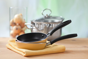 cooking equipment on wooden table